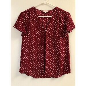 Rebecca Taylor Heart 3D Blurry Print Silk V-neck Blouse Top Crimson Red Size 6